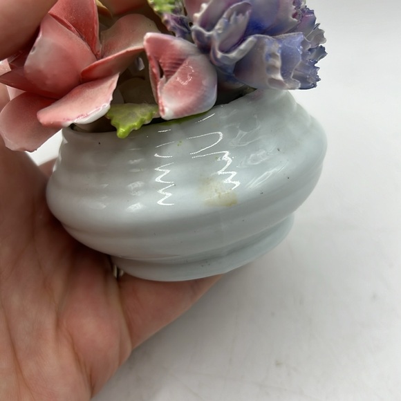 Vintage Thorley Bone China Decor Art Collectible Flower Vase Basket White Pink - Picture 7 of 9